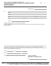 Document preview: Form DOT RW11-12 3-day Notice to Correct Breach of Covenant or Quit (Curable Breach) - California