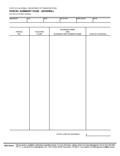 Form DOT RW07-25  Printable Pdf