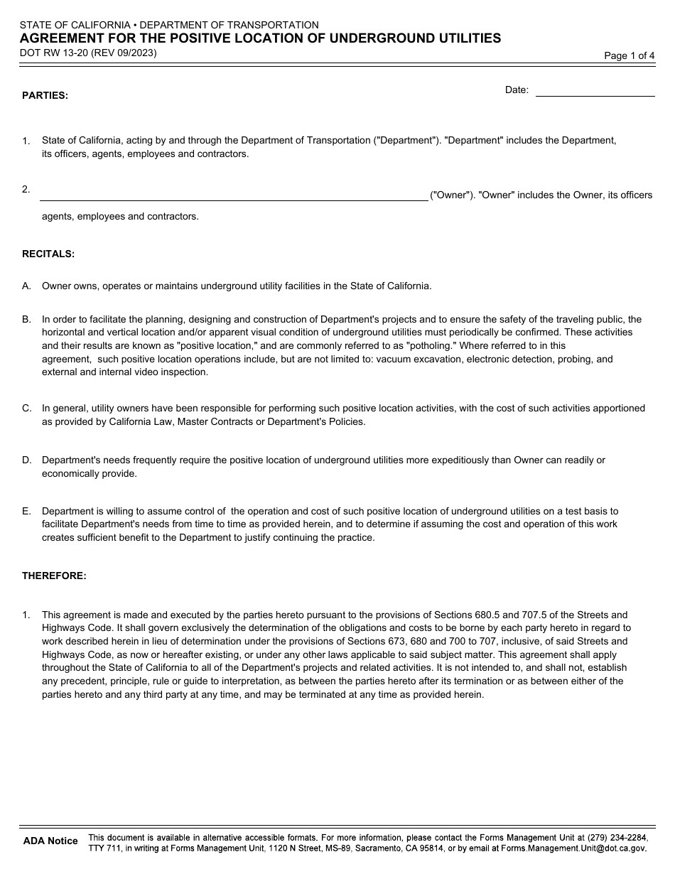 Form DOT RW1320 Fill Out, Sign Online and Download Fillable PDF, California Templateroller