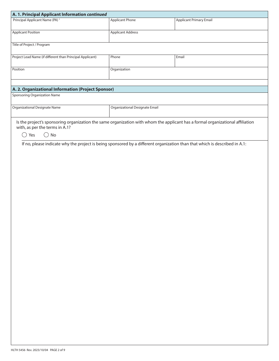 Form HLTH5456 Organizational Data Access Request - British Columbia, Canada, Page 2