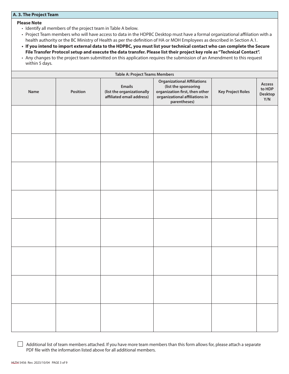 Form HLTH5456 Organizational Data Access Request - British Columbia, Canada, Page 3