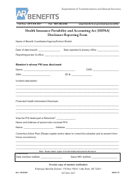 Document preview: Form 2000-F-13 Health Insurance Portability and Accounting Act (HIPAA) Disclosure Reporting Form - Arkansas