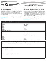 Document preview: Form NWT9025 Wildlife Observation Permit Application Form - Northwest Territories, Canada (English/French)