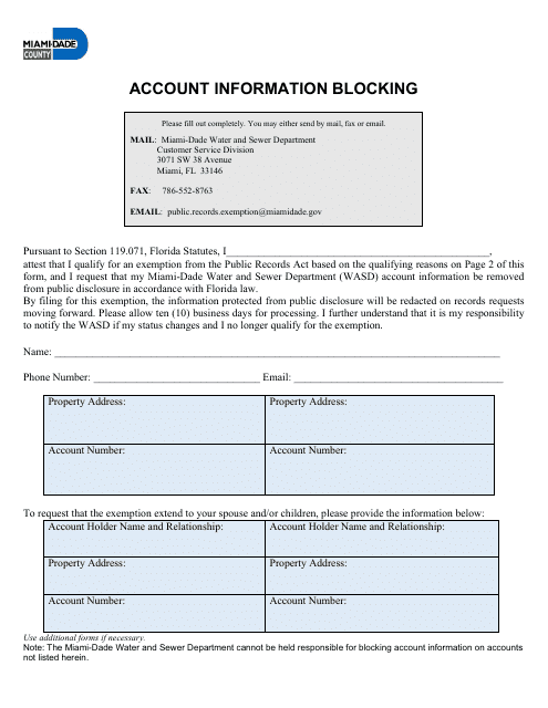 Account Information Blocking - Miami-Dade County, Florida Download Pdf