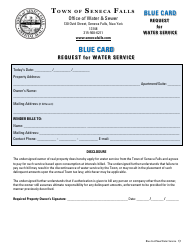 Document preview: Blue Card Request for Water Service - Town of Seneca Falls, New York