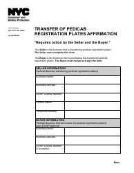 Document preview: Transfer of Pedicab Registration Plates Affirmation - New York City