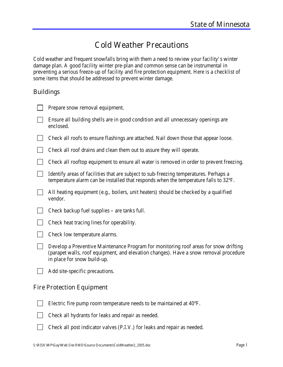 Cold Weather Precautions - Minnesota, Page 1