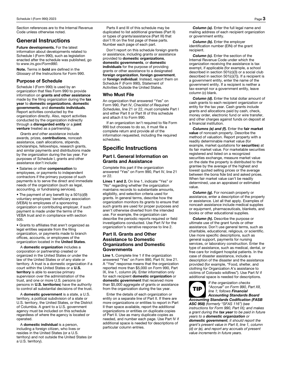IRS Form 990 Schedule I Grants and Other Assistance to Organizations, Governments, and Individuals in the United States, Page 3
