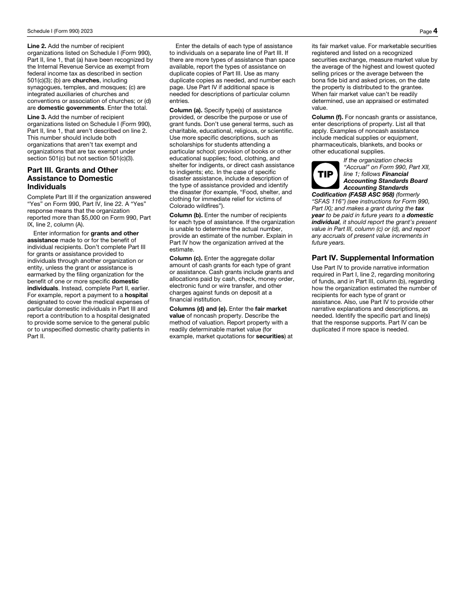 IRS Form 990 Schedule I Grants and Other Assistance to Organizations, Governments, and Individuals in the United States, Page 4