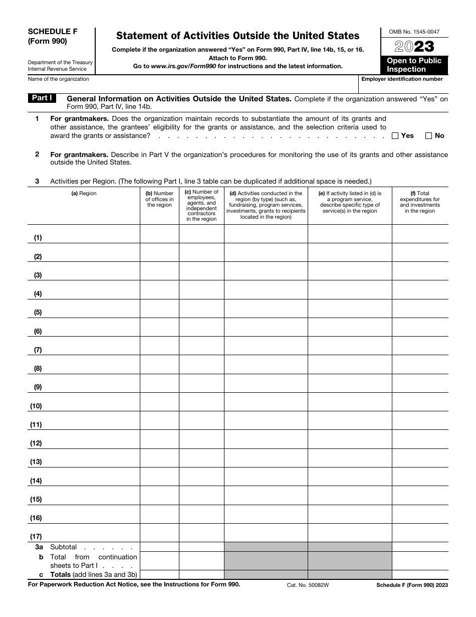 IRS Form 990 Schedule F Statement of Activities Outside the United States, Page 1