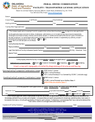 Document preview: Feral Swine Combination Facility/Transporter License Applicationtransporter License Application - Oklahoma