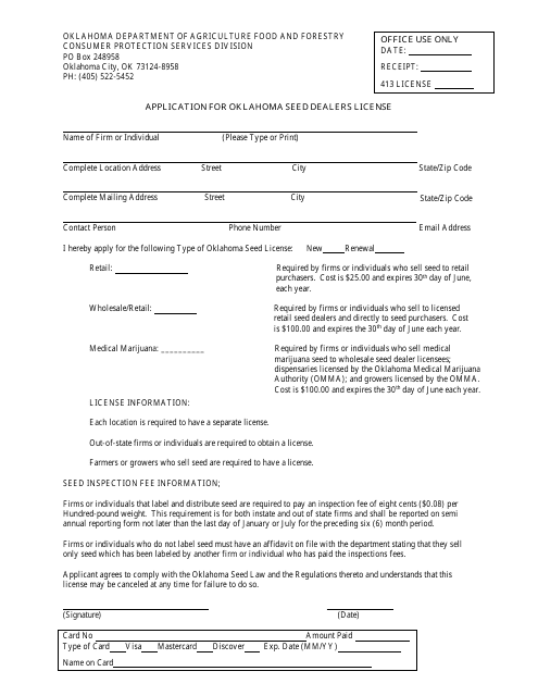 Application for Oklahoma Seed Dealers License - Oklahoma Download Pdf
