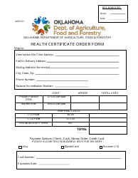 Document preview: Health Certificate Order Form - Oklahoma