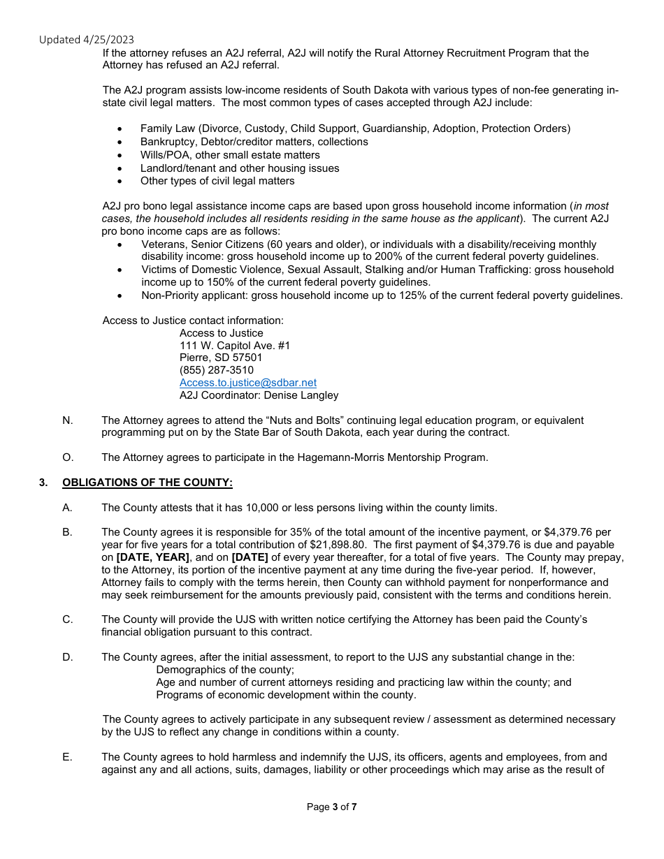 Rural Attorney Recruitment Contract - South Dakota, Page 3