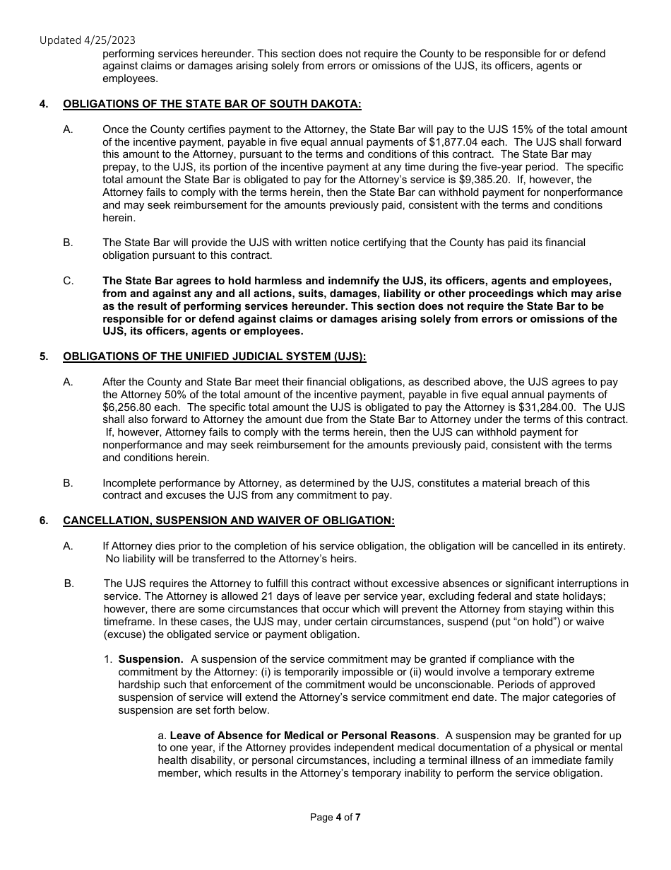 Rural Attorney Recruitment Contract - South Dakota, Page 4