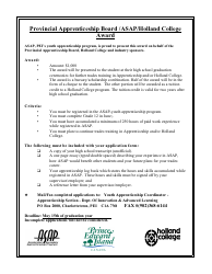 Document preview: Provincial Apprenticeship Board/Asap/Holland College Award Application Form - Prince Edward Island, Canada