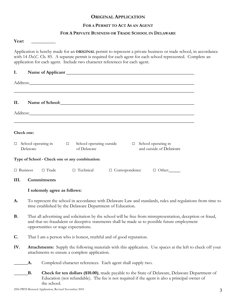 Renewal Application for a Permit to Act as an Agent for a Private Business or Trade School in Delaware - Delaware, Page 3