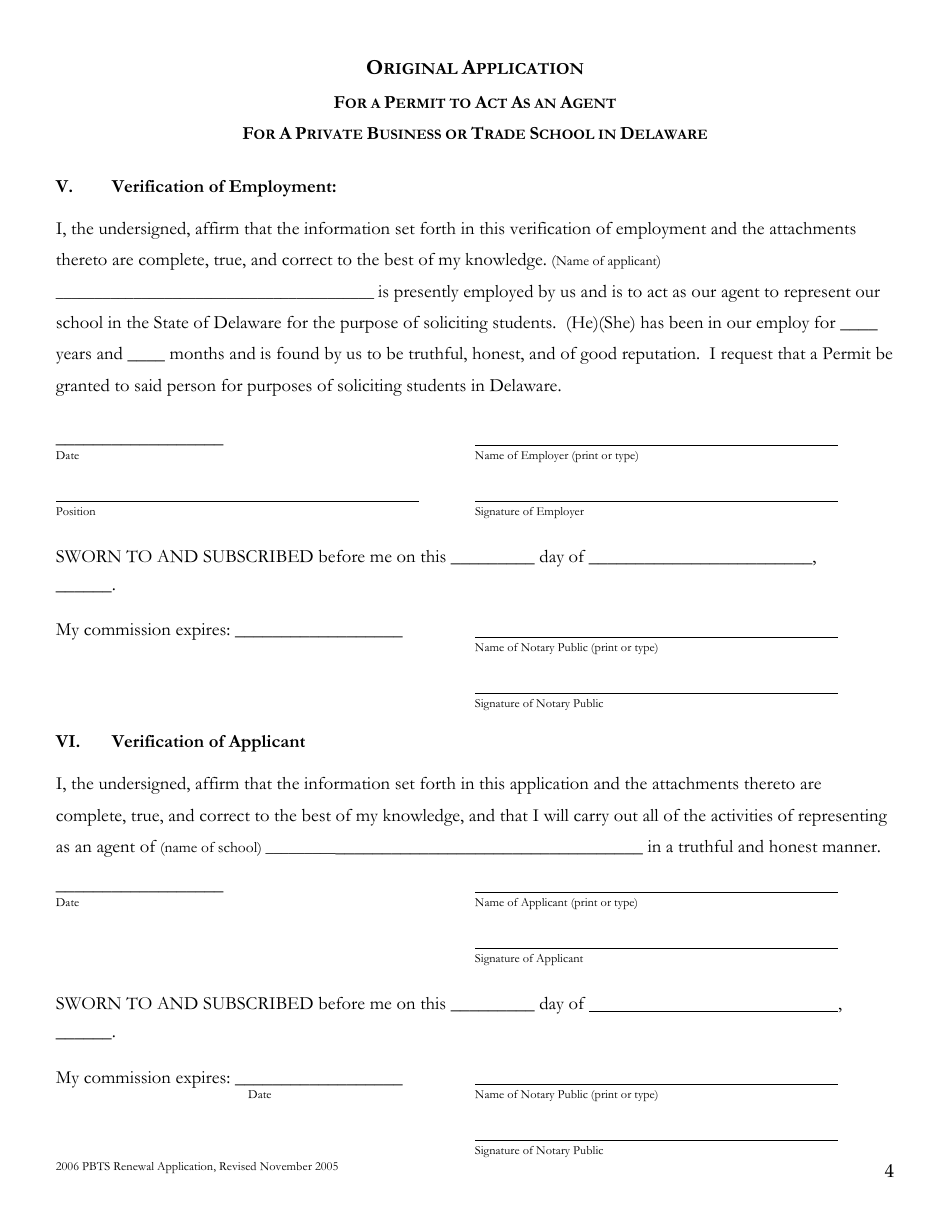 Renewal Application for a Permit to Act as an Agent for a Private Business or Trade School in Delaware - Delaware, Page 4