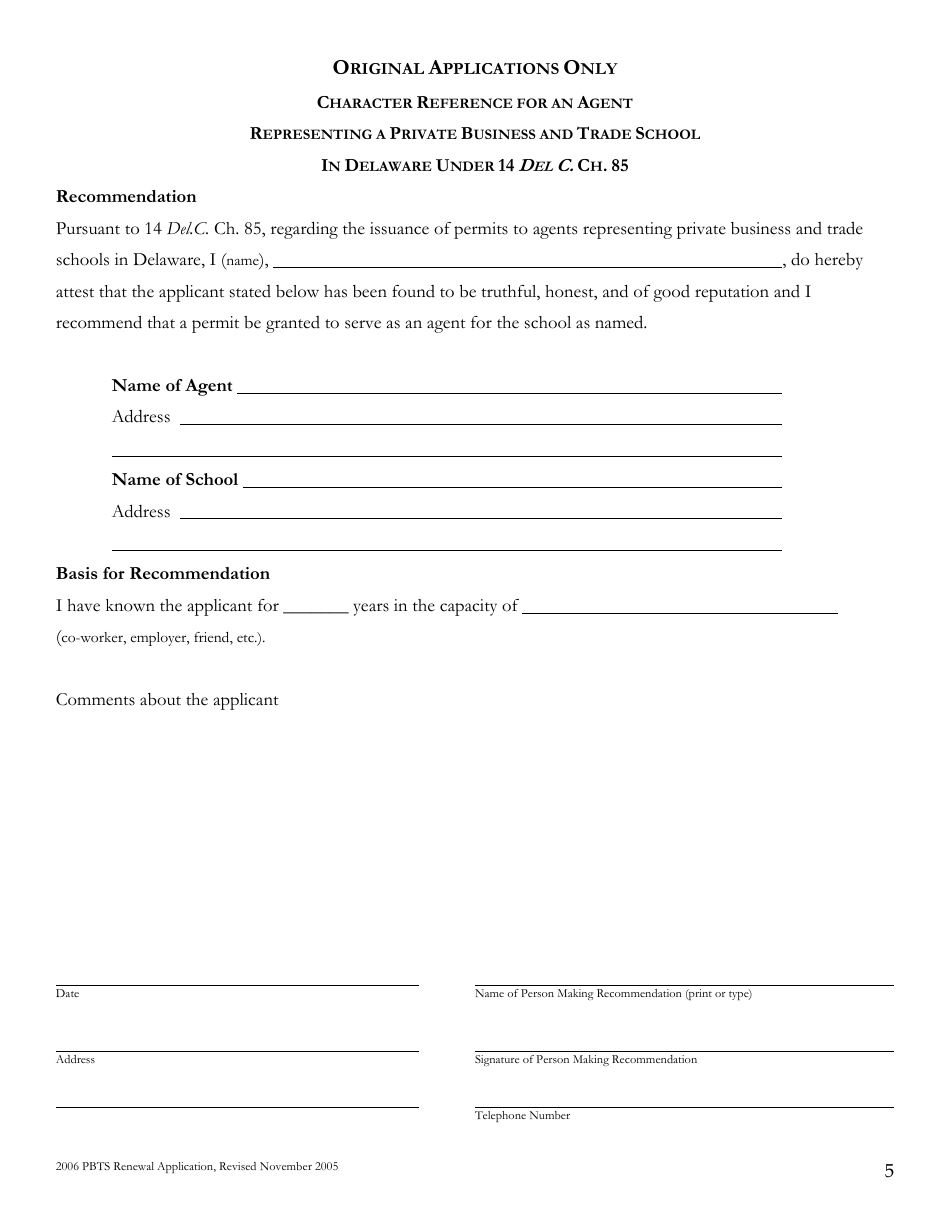 Renewal Application for a Permit to Act as an Agent for a Private Business or Trade School in Delaware - Delaware, Page 5