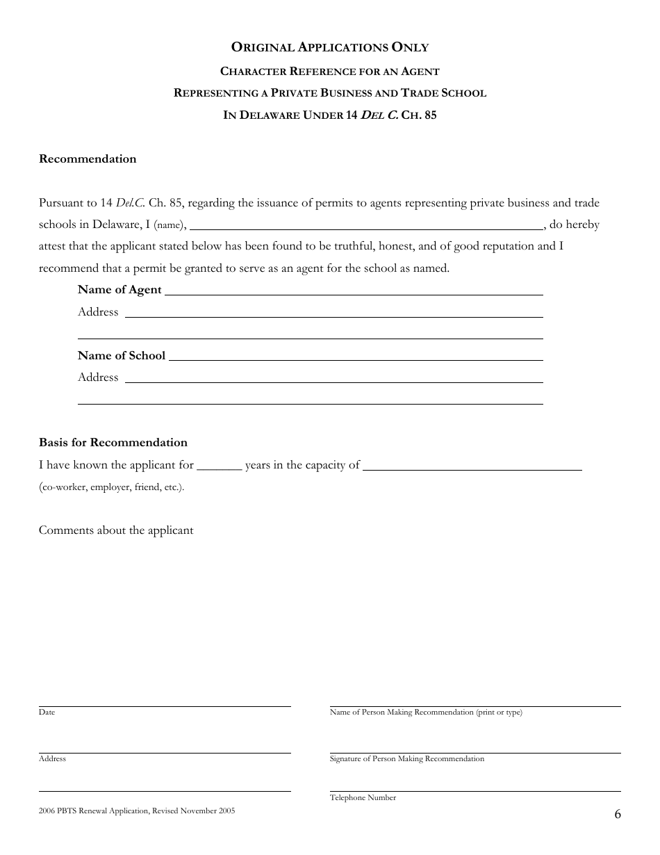 Renewal Application for a Permit to Act as an Agent for a Private Business or Trade School in Delaware - Delaware, Page 6