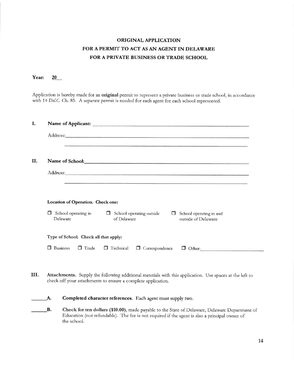Delaware Certificate of Approval to Operate a Private Business and Trade School Under 14 Delc. Chapter 85 - Delaware, Page 14