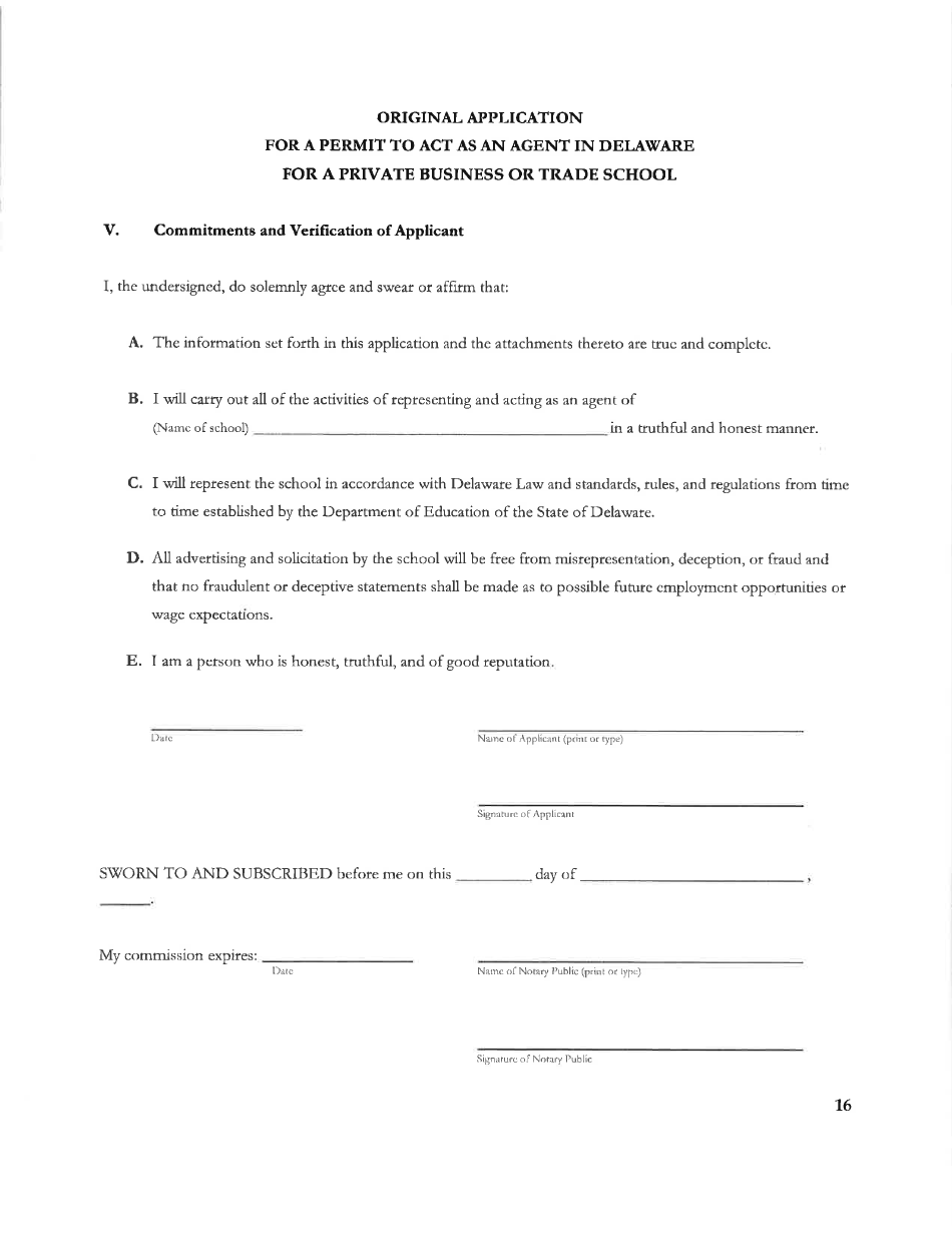 Delaware Certificate of Approval to Operate a Private Business and Trade School Under 14 Delc. Chapter 85 - Delaware, Page 16