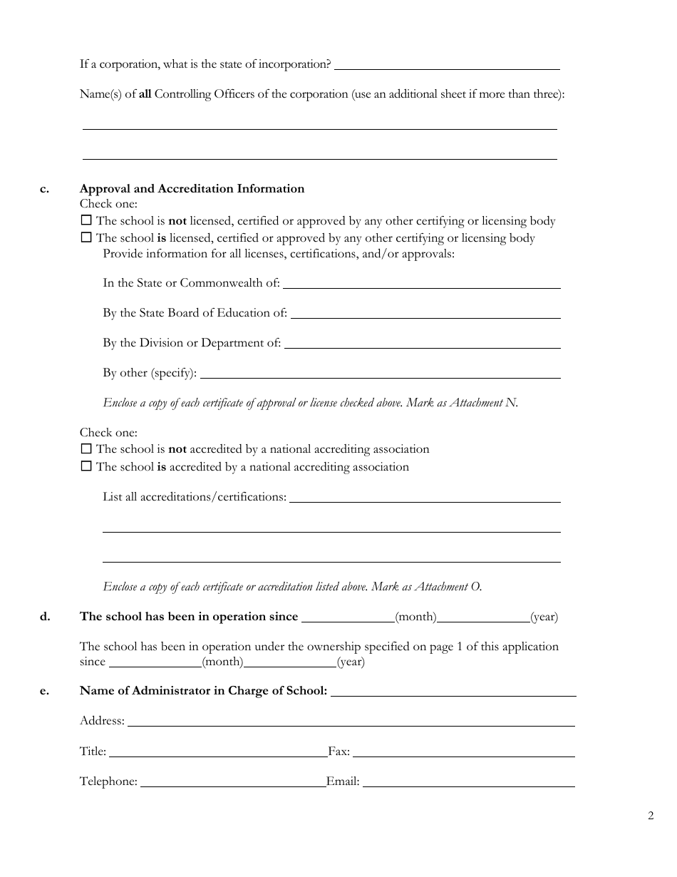 Delaware Certificate of Approval to Operate a Private Business and Trade School Under 14 Delc. Chapter 85 - Delaware, Page 2