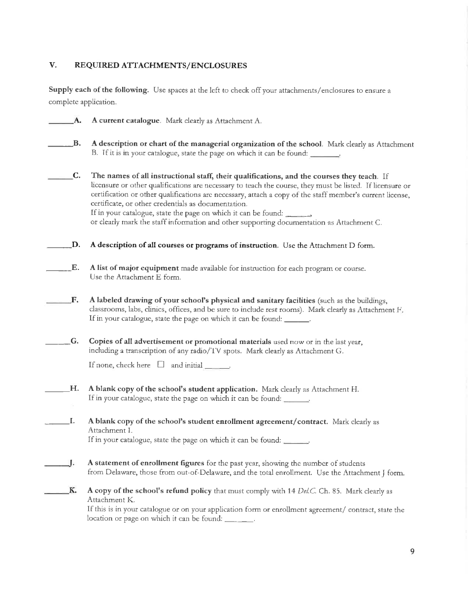 Delaware Certificate of Approval to Operate a Private Business and Trade School Under 14 Delc. Chapter 85 - Delaware, Page 9