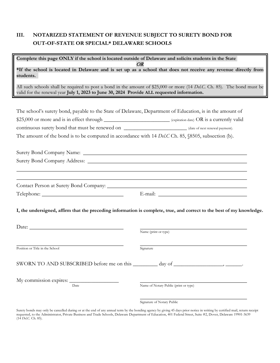 Delaware Certificate of Approval to Operate a Private Business or Trade School - 2nd Quarter Renewal Application - Delaware, Page 4