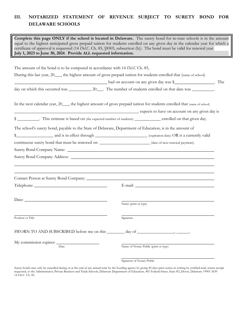 Delaware Certificate of Approval to Operate a Private Business or Trade School - 2nd Quarter Renewal Application - Delaware, Page 5