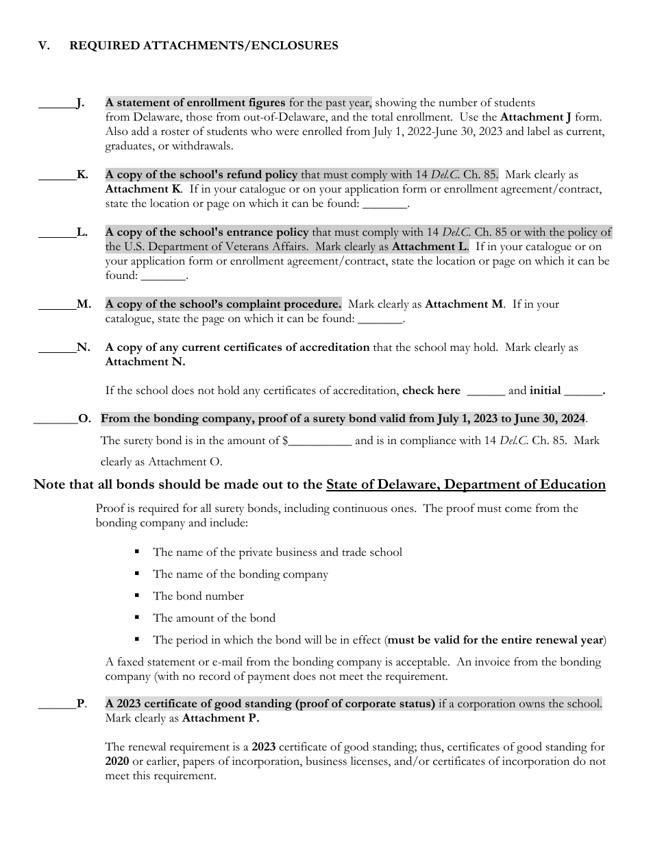 Delaware Certificate of Approval to Operate a Private Business or Trade School - 2nd Quarter Renewal Application - Delaware, Page 8