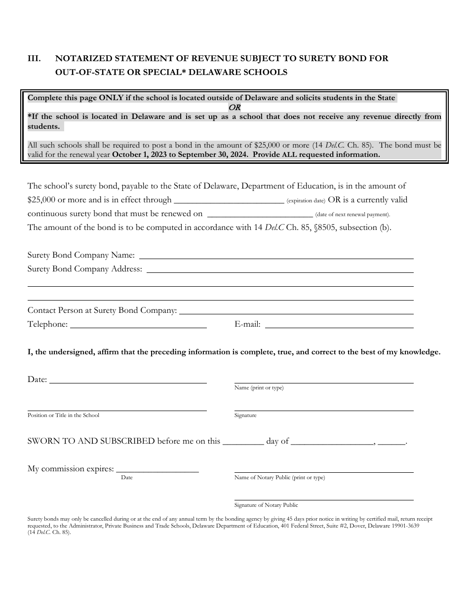 Delaware Certificate of Approval to Operate a Private Business or Trade School - 3rd Quarter Renewal Application - Delaware, Page 4