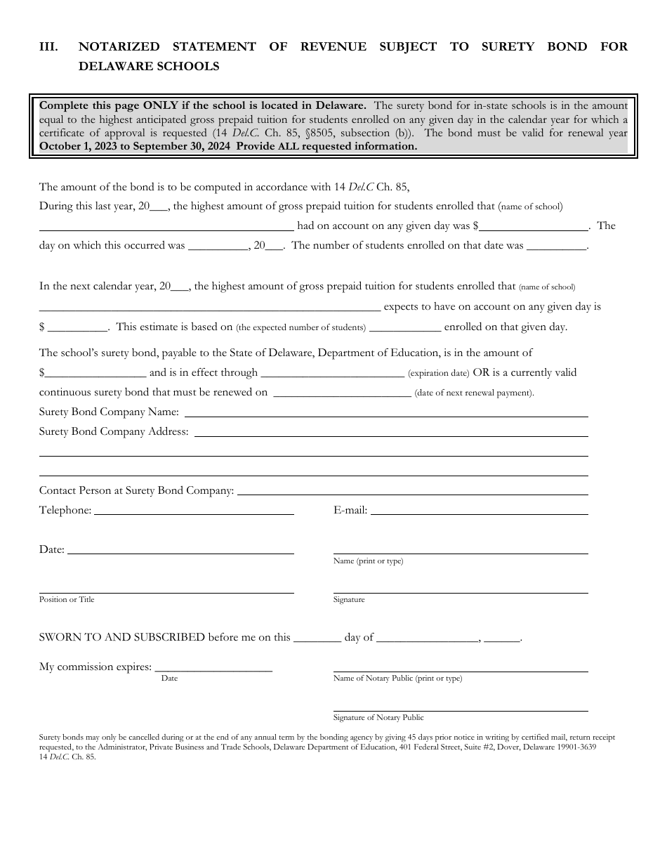 Delaware Certificate of Approval to Operate a Private Business or Trade School - 3rd Quarter Renewal Application - Delaware, Page 5