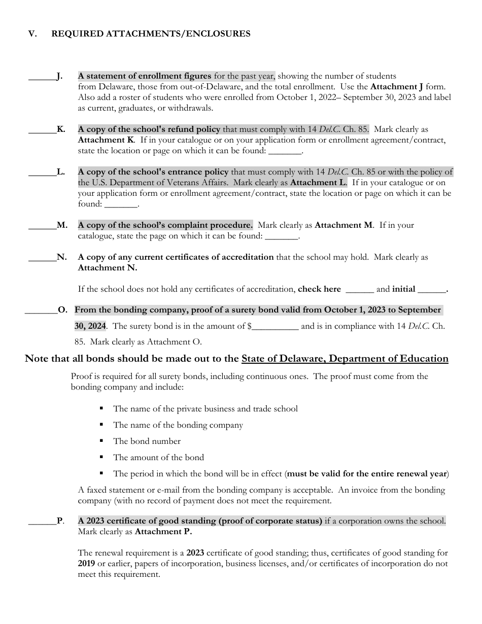 Delaware Certificate of Approval to Operate a Private Business or Trade School - 3rd Quarter Renewal Application - Delaware, Page 8