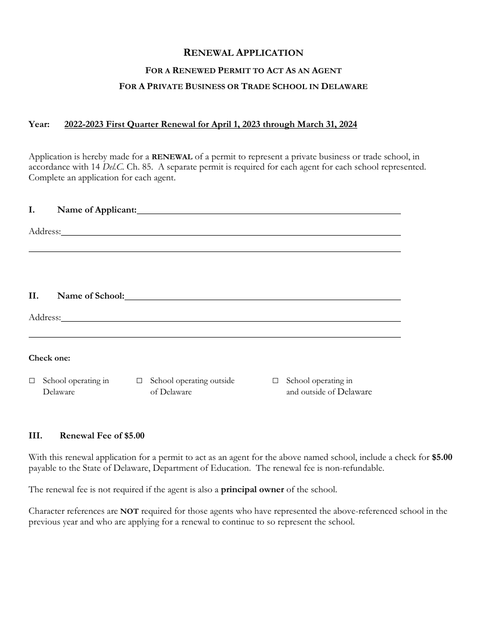 Delaware Certificate of Approval to Operate a Private Business or Trade School - 1st Quarter Renewal Application - Delaware, Page 14
