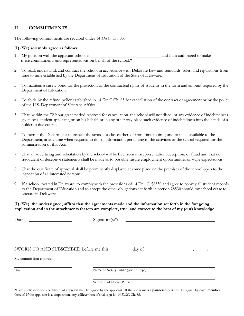 Delaware Certificate of Approval to Operate a Private Business or Trade School - 1st Quarter Renewal Application - Delaware, Page 3