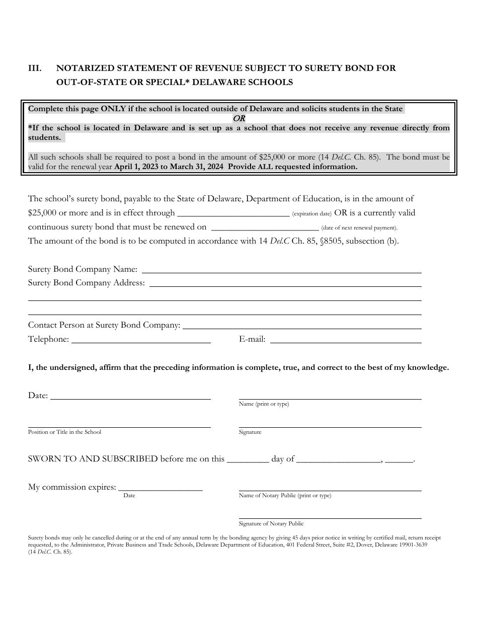 Delaware Certificate of Approval to Operate a Private Business or Trade School - 1st Quarter Renewal Application - Delaware, Page 4