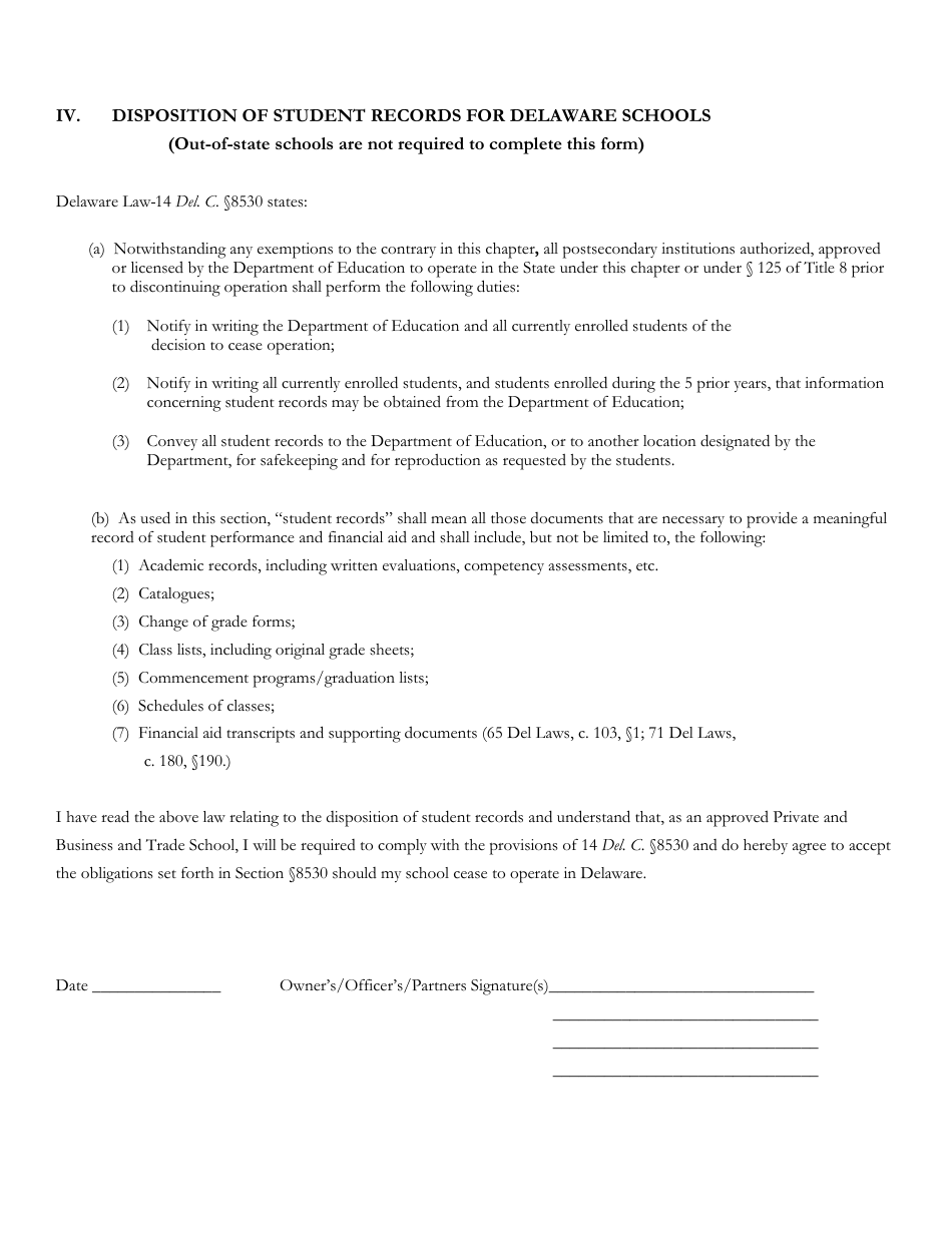 Delaware Certificate of Approval to Operate a Private Business or Trade School - 1st Quarter Renewal Application - Delaware, Page 6