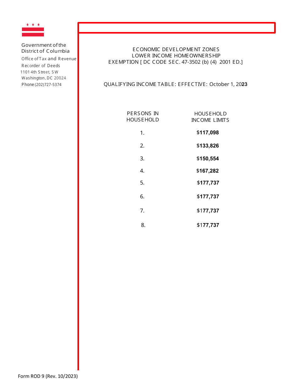 Form ROD9 Lower Income / Share Equity Homeownership Exemption Application - Washington, D.C., Page 4