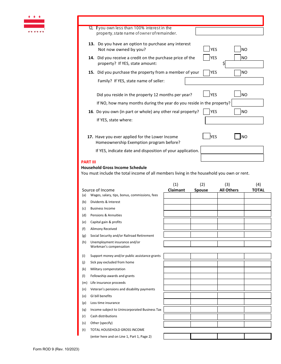 Form ROD9 Lower Income / Share Equity Homeownership Exemption Application - Washington, D.C., Page 6