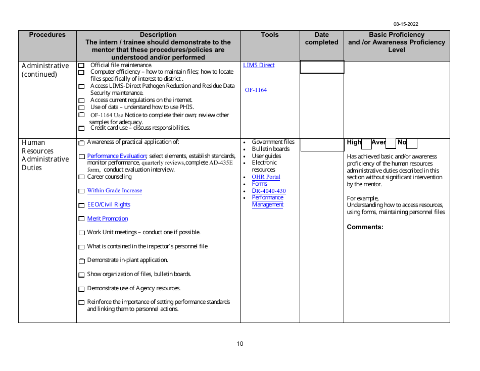 Phv Intern / Trainee Guide for Veterinary Mentors of Procedures to Demonstrate and Evaluate, Page 10