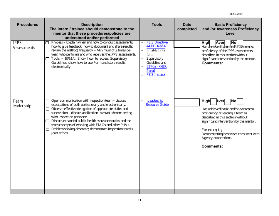Phv Intern / Trainee Guide for Veterinary Mentors of Procedures to Demonstrate and Evaluate, Page 11