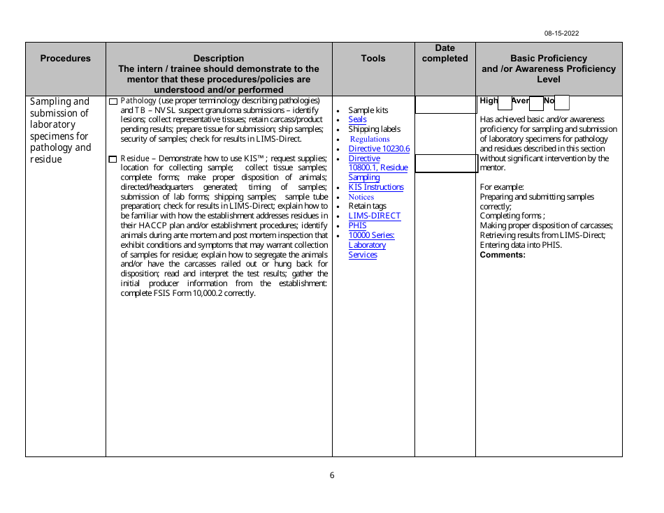 Phv Intern / Trainee Guide for Veterinary Mentors of Procedures to Demonstrate and Evaluate, Page 6