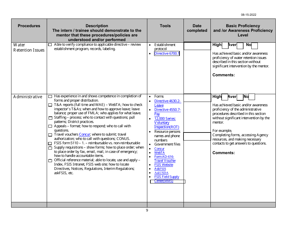 Phv Intern / Trainee Guide for Veterinary Mentors of Procedures to Demonstrate and Evaluate, Page 9