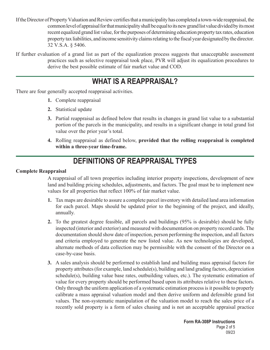 Form RA-308P Preliminary Detailed Reappraisal Compliance Plan - Vermont, Page 5