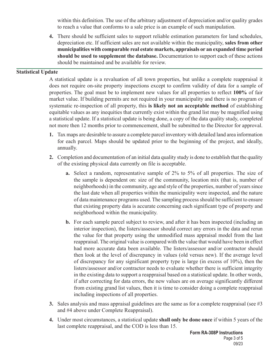 Form RA-308P Preliminary Detailed Reappraisal Compliance Plan - Vermont, Page 6