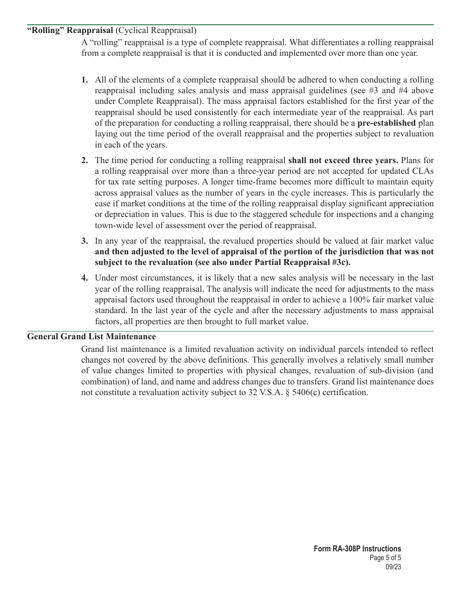 Form RA-308P Preliminary Detailed Reappraisal Compliance Plan - Vermont, Page 8