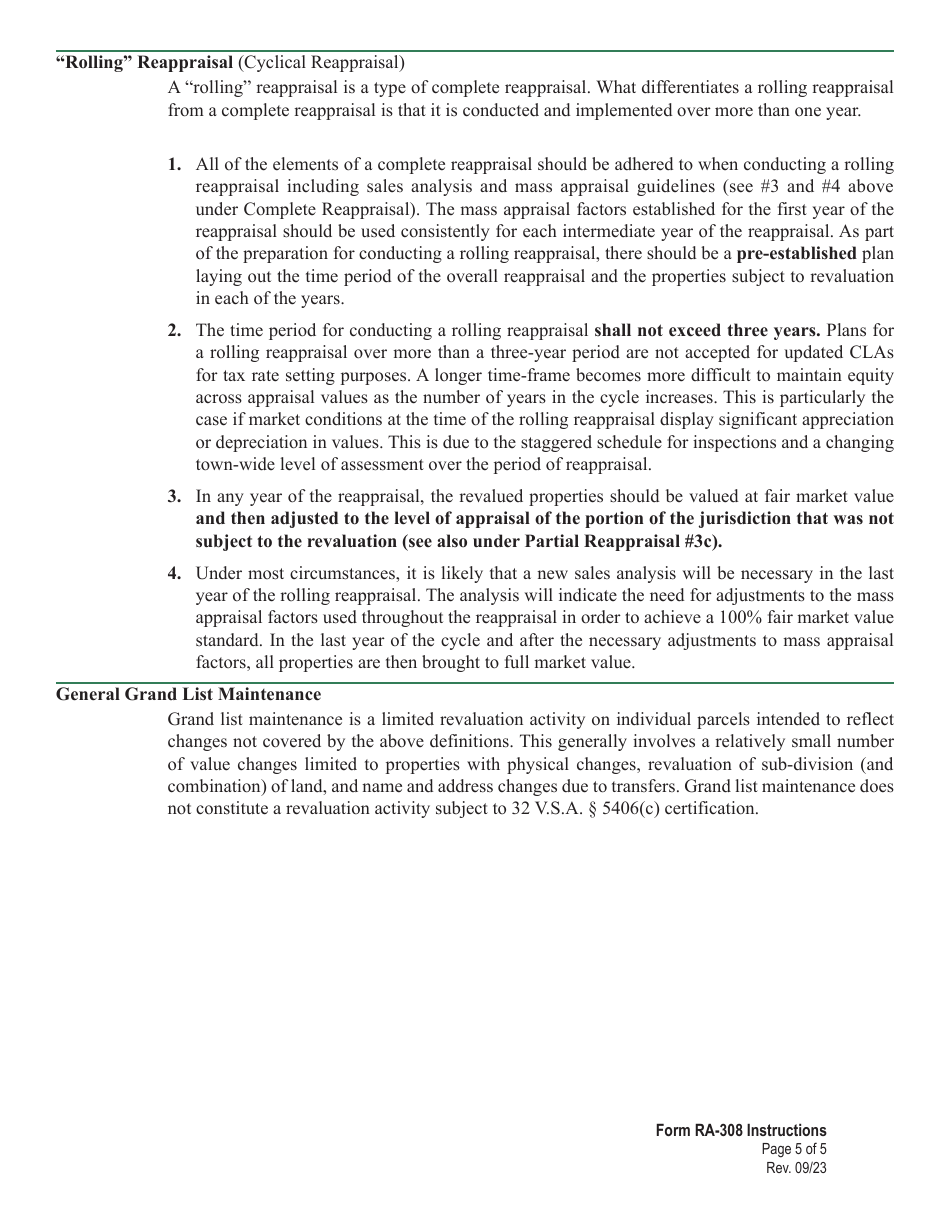 Form RA-308 Detailed Reappraisal Compliance Plan - Vermont, Page 12