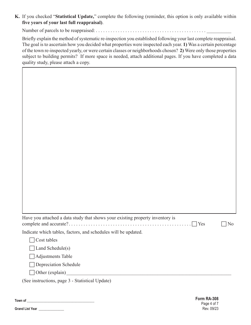 Form RA-308 Detailed Reappraisal Compliance Plan - Vermont, Page 4