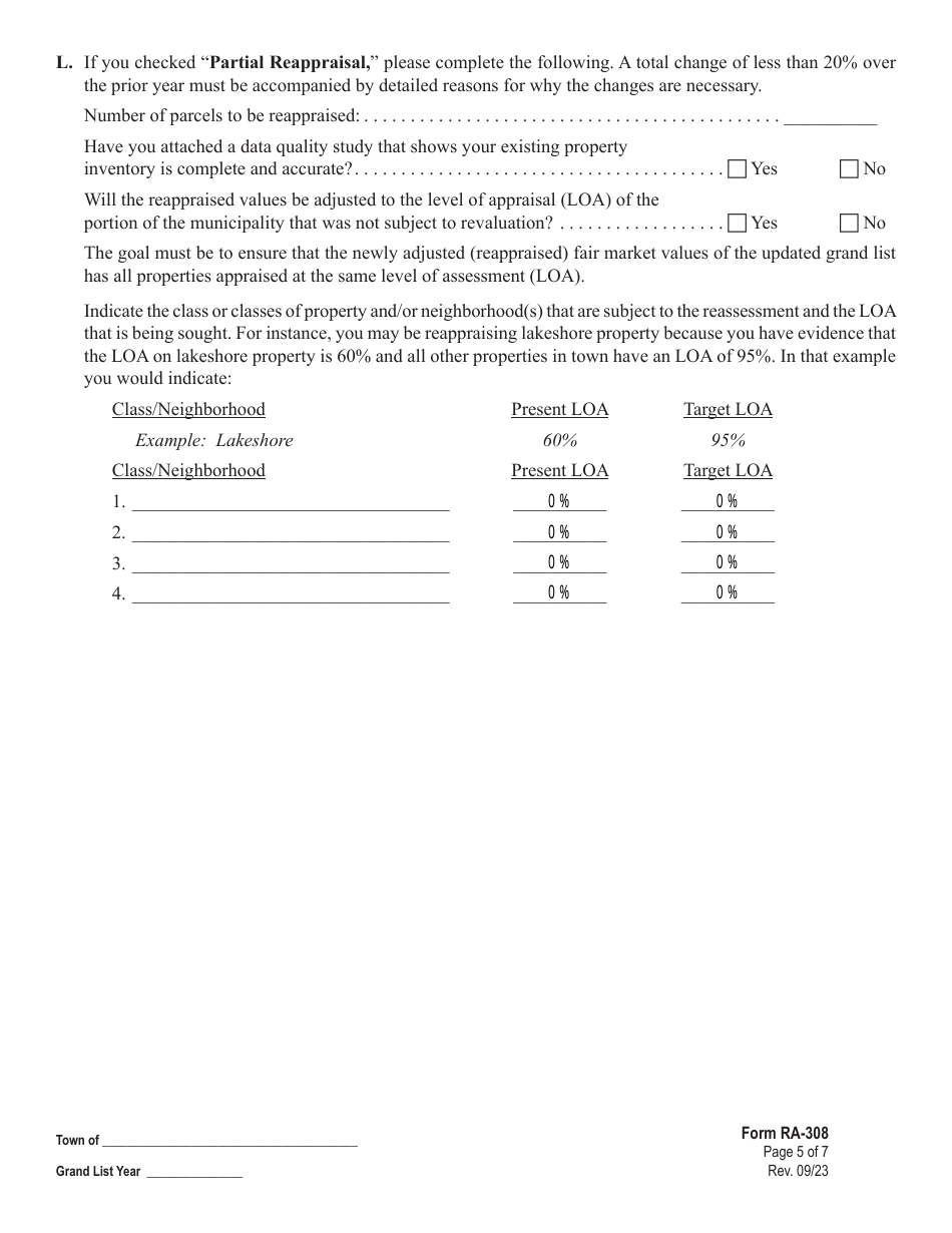 Form RA-308 Detailed Reappraisal Compliance Plan - Vermont, Page 5